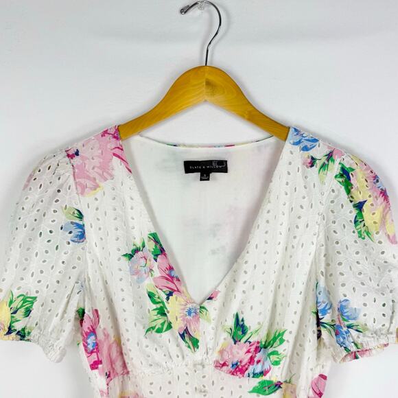 Slate & Willow Women's Floral Tie Peplum Top Small White Multicolored - Picture 5 of 16